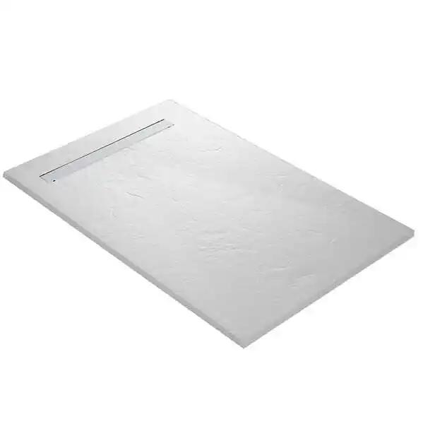 Receveur de douche blanc 120 x 90 cm haute densité aspect ardoise - grille carrée excentrée