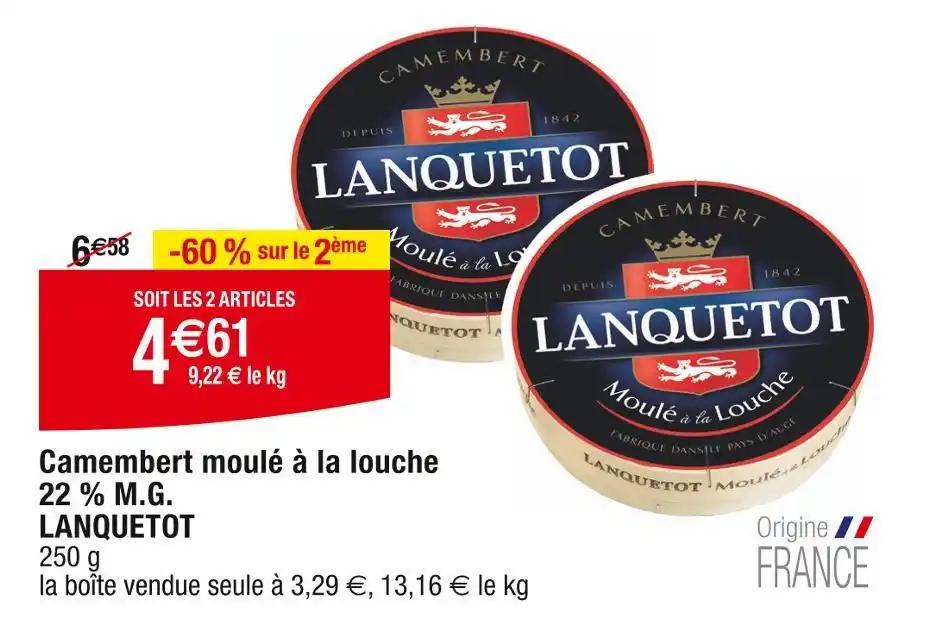LANQUETOT Camembert moulé à la louche 22 % M.G