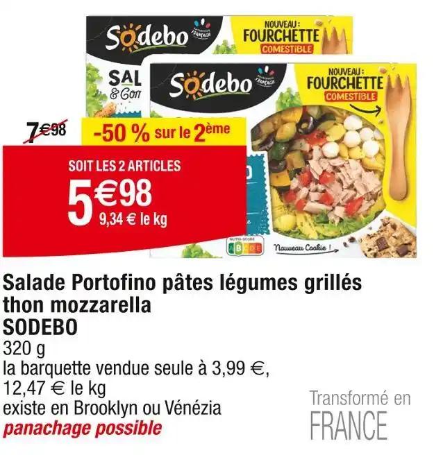 SODEBO Salade Portofino pâtes légumes grillés thon mozzarella