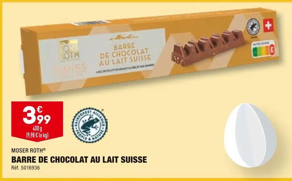 MOSER ROTH BARRE DE CHOCOLAT AU LAIT SUISSE