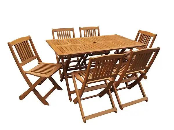 Salon de jardin bois exotique Hongkong - Table pliante + 6 chaises pliantes