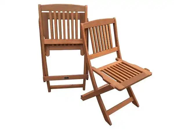 Lot de 2 chaises jardin pliante en bois exotique Hongkong - Maple - Marron clair