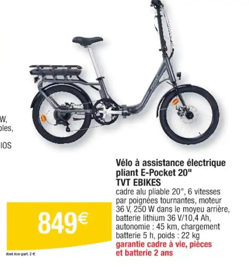 Vélo à assistance électrique pliant E-Pocket 20" TVT EBIKES