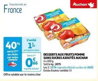 Auchan - desserts aux fruits pomme sans sucres ajoutés