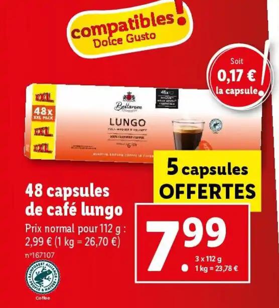 48 capsules de café lungo