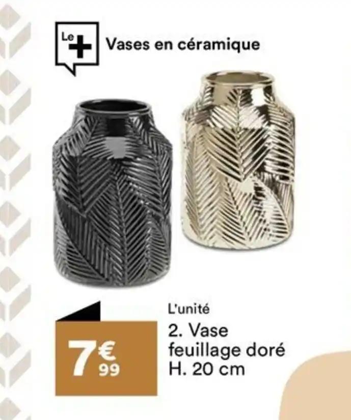 Vase feuillage doré H. 20 cm