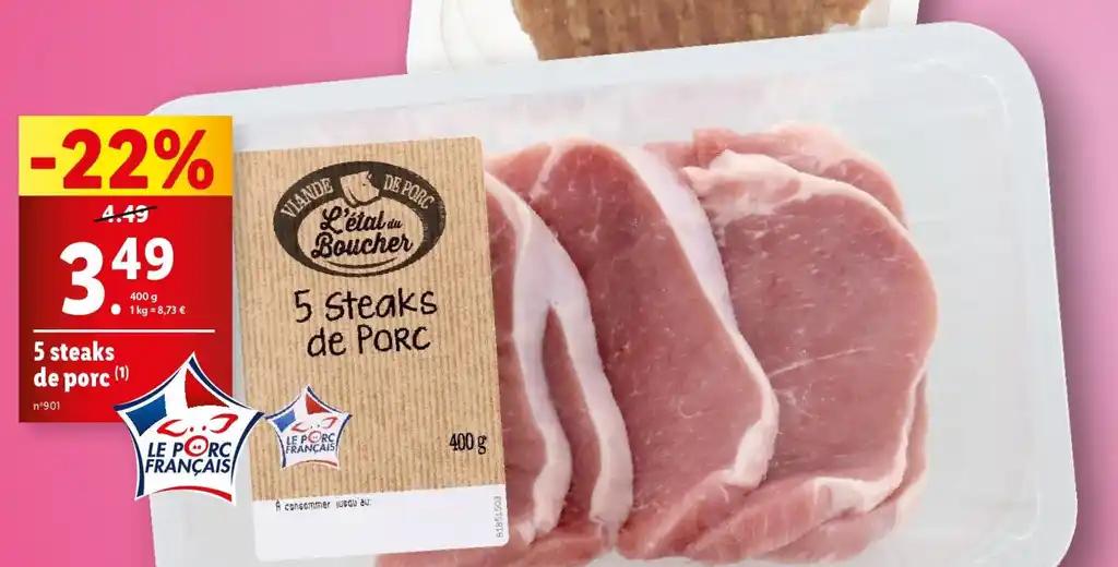 5 Steaks de porc