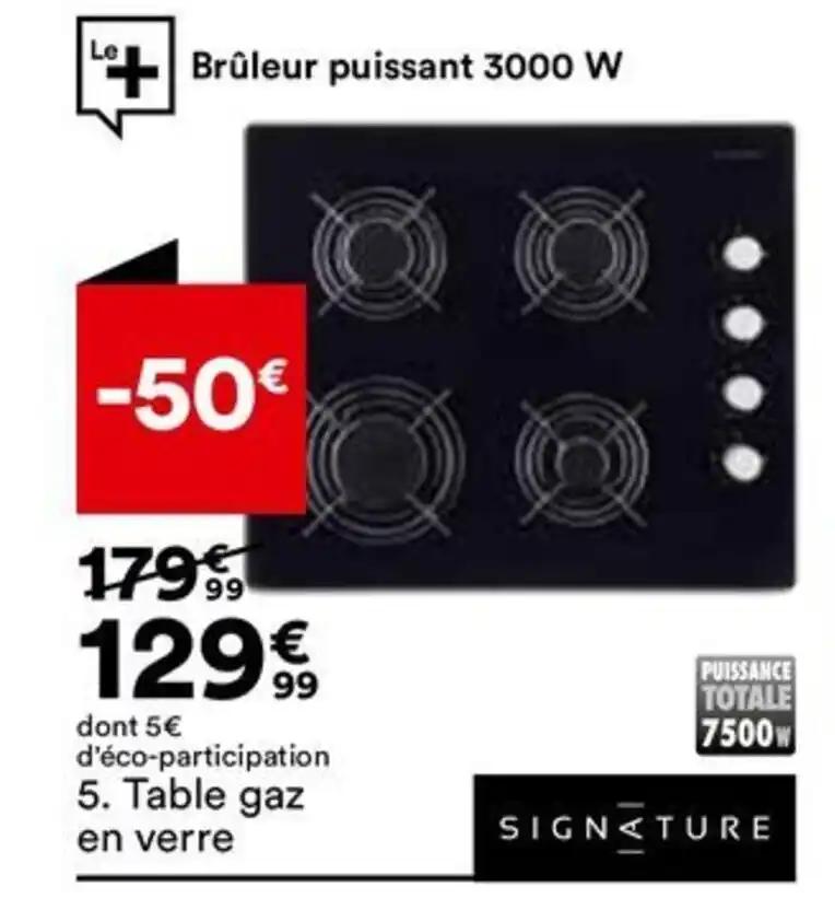 Table gaz en verre