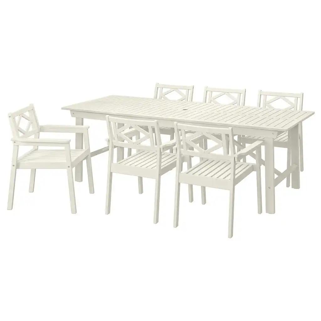 Bondholmen Table+6 chaises accoudoir, ext, blanc/beige