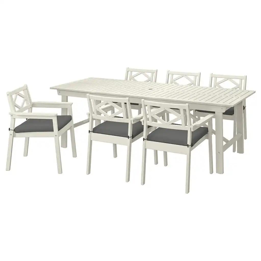 Bondholmen Table+6 chaises accoudoir, ext, blanc/beige/frösön/duvholmen gris foncé