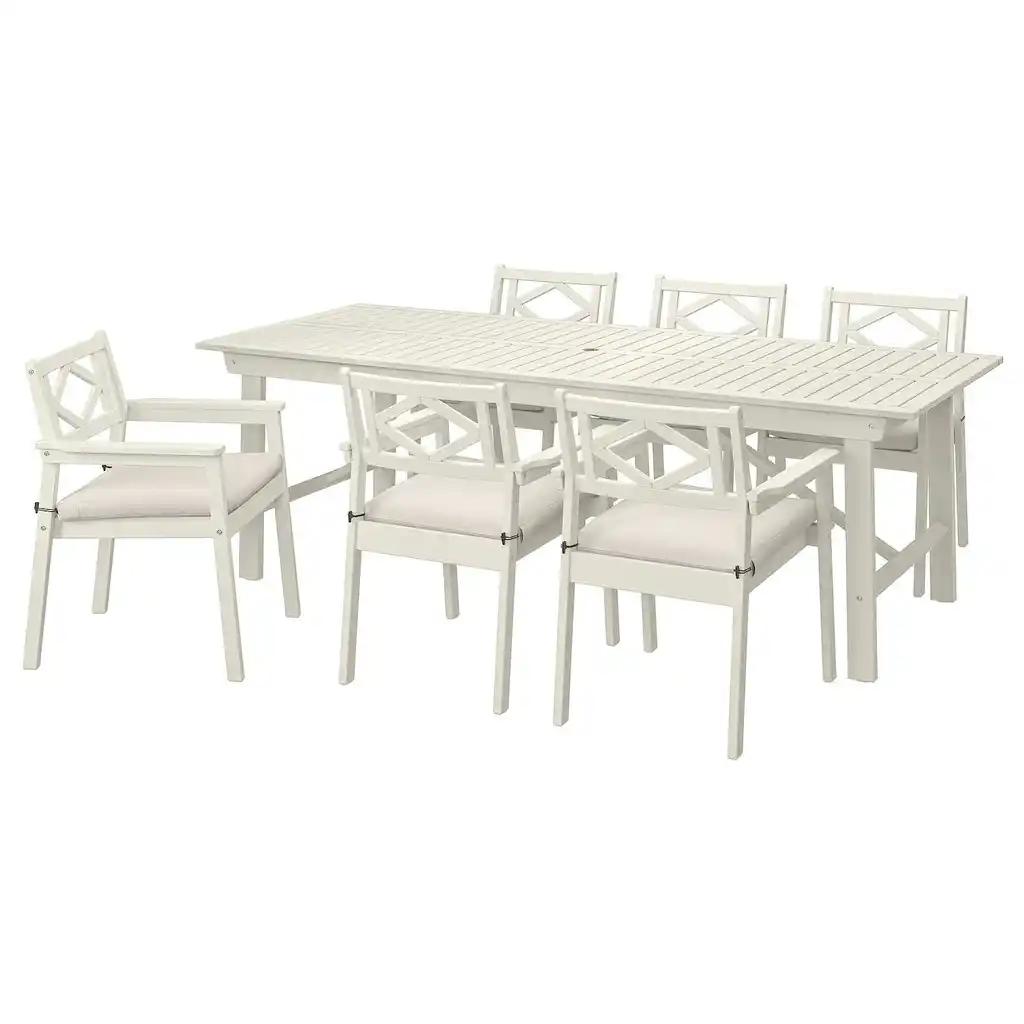 Bondholmen Table+6 chaises accoudoir, ext, blanc/beige/frösön/duvholmen beige