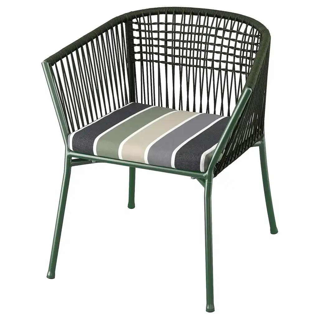 SegerÖn Chaise avec accoudoirs, extérieur, vert foncé/frösön/duvholmen motif rayé