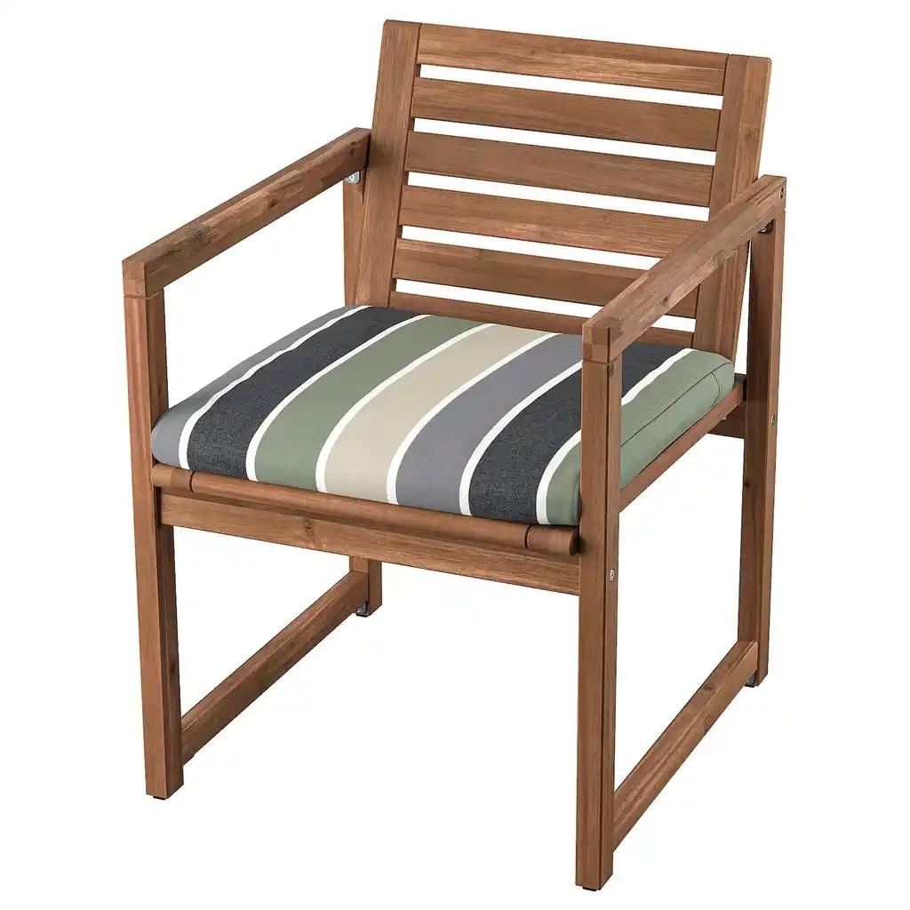 NÄmmarÖ Chaise avec accoudoirs, extérieur, teinté brun clair/frösön/duvholmen motif rayé