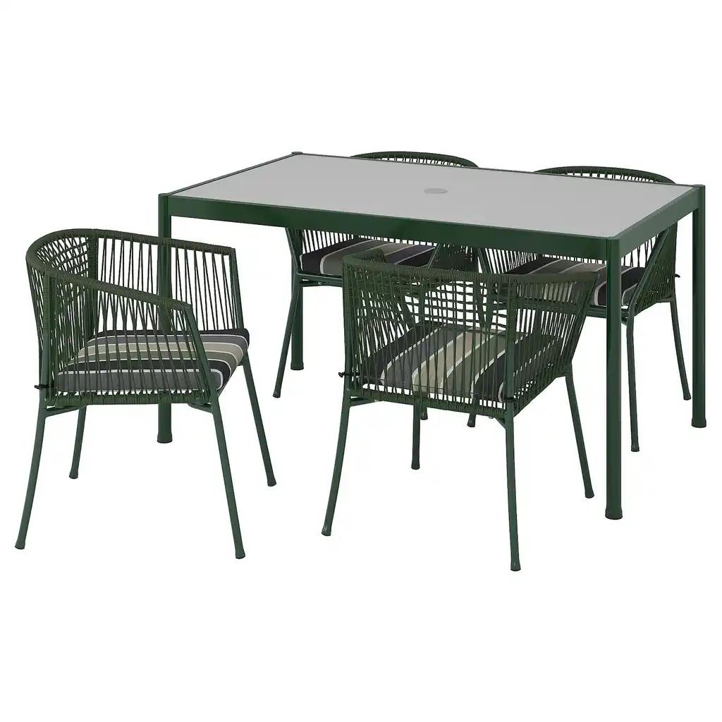 SegerÖn Table et 4 chaises à accoudoirs, extérieur vert foncé/frösön/duvholmen motif rayé, 147 cm
