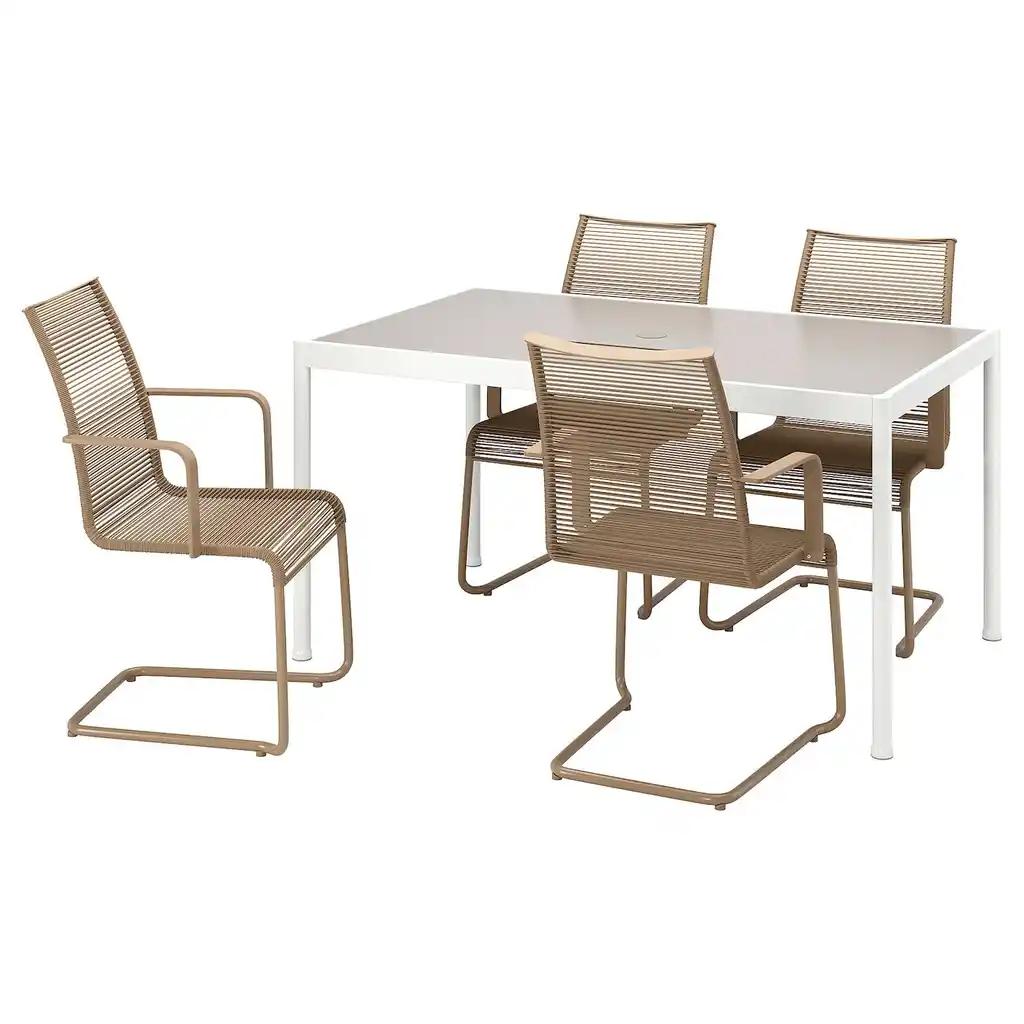SegerÖn / vÄsman Table et 4 chaises à accoudoirs, extérieur blanc/beige/brun, 147 cm