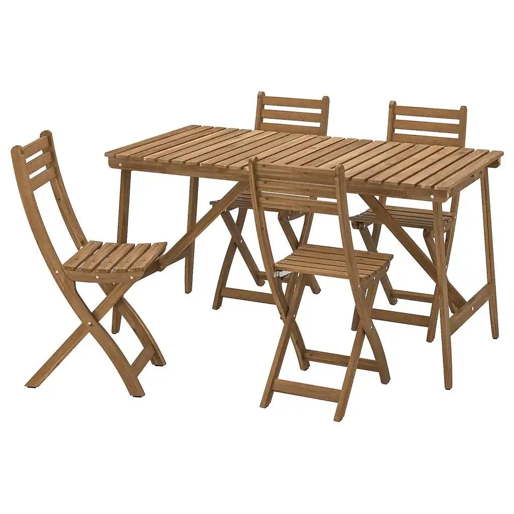 Askholmen Table+4 chaises pliantes, extérieur, brun foncé, 143x75 cm