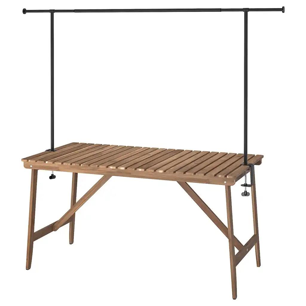 Askholmen / helgeÖ Table avec barre décorative, extérieur brun foncé/noir, 143 cm
