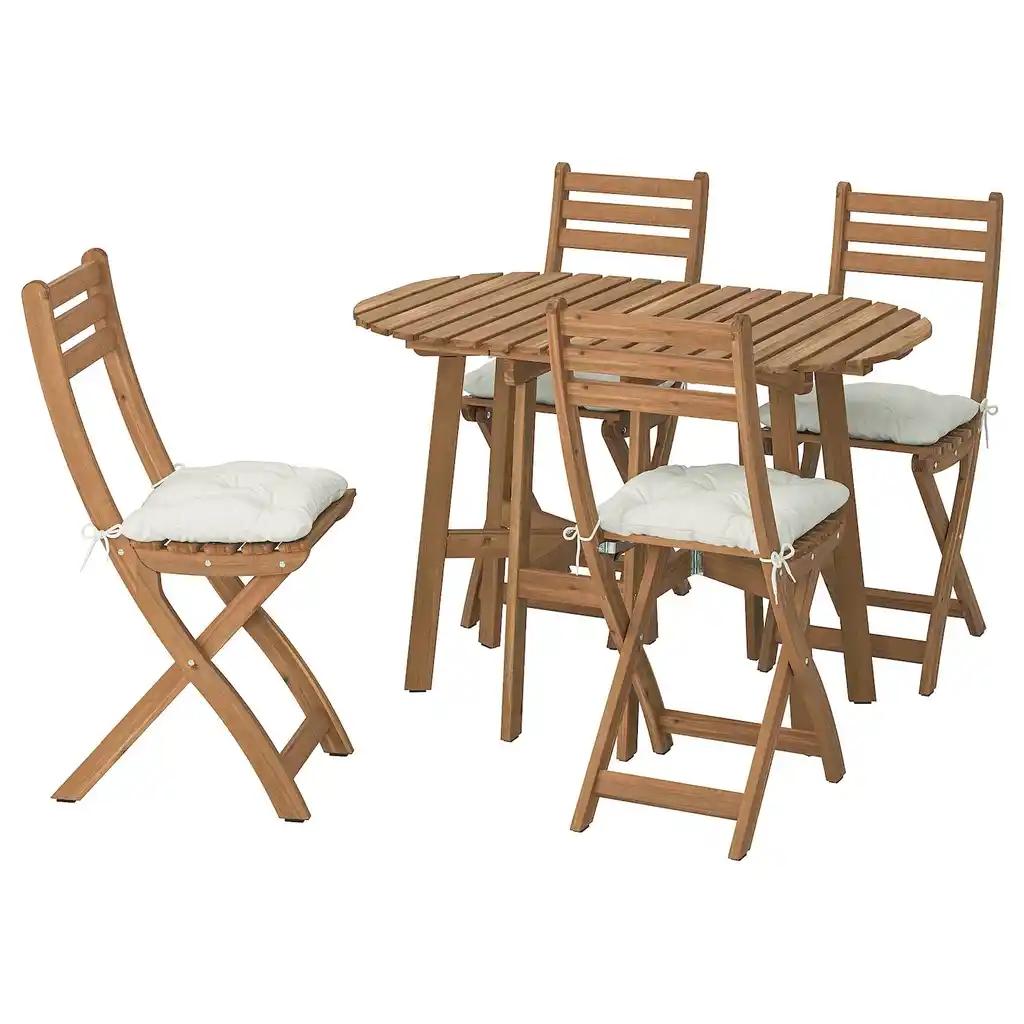 Askholmen Table pliante + 4 chaises, ext, pliable brun foncé/kuddarna beige