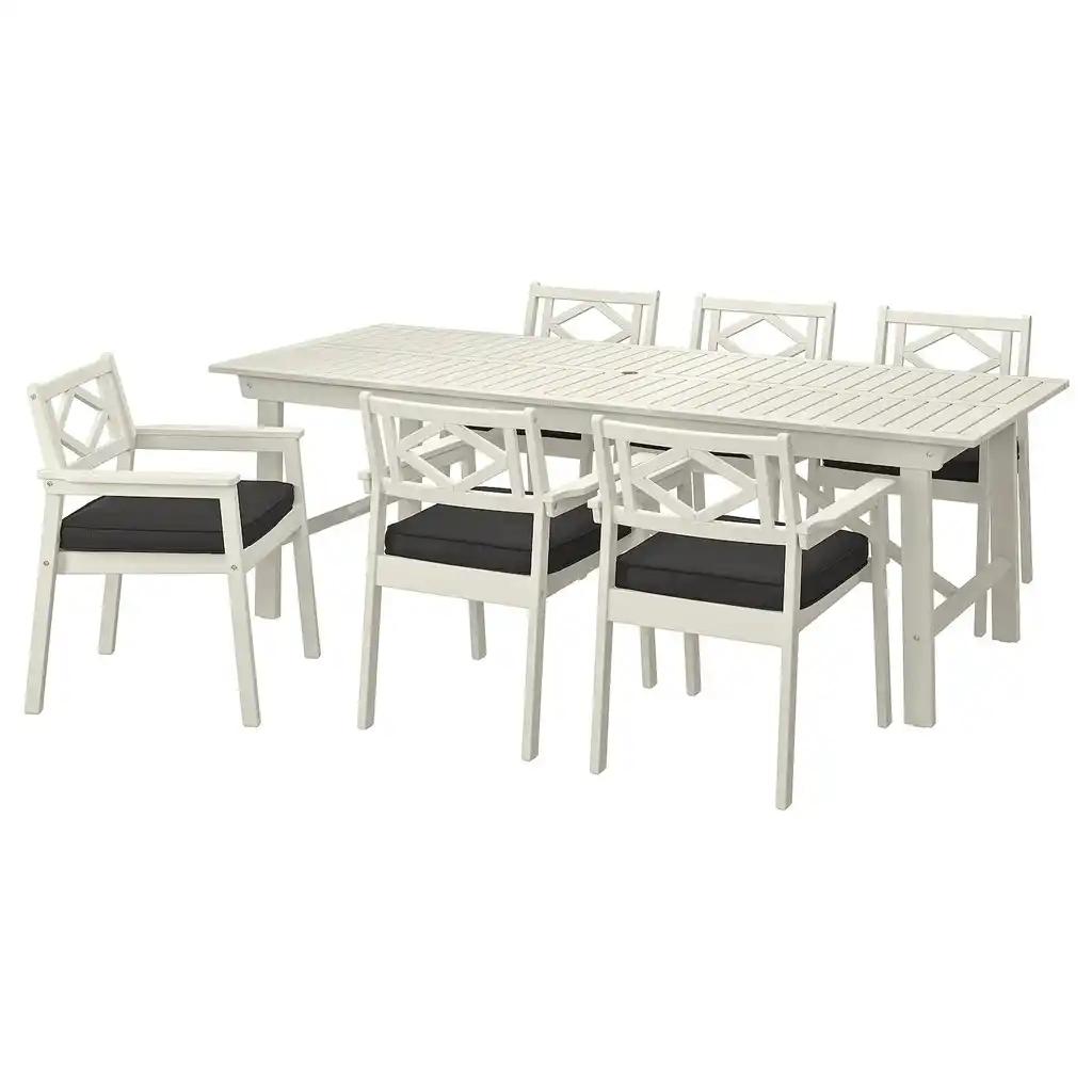 Bondholmen Table+6 chaises accoudoir, ext, blanc/beige/järpön/duvholmen anthracite