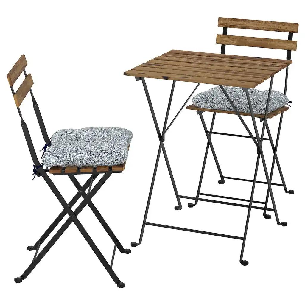 TÄrnÖ Table+2 chaises, extérieur, teinté noir/brun clair/klösan bleu