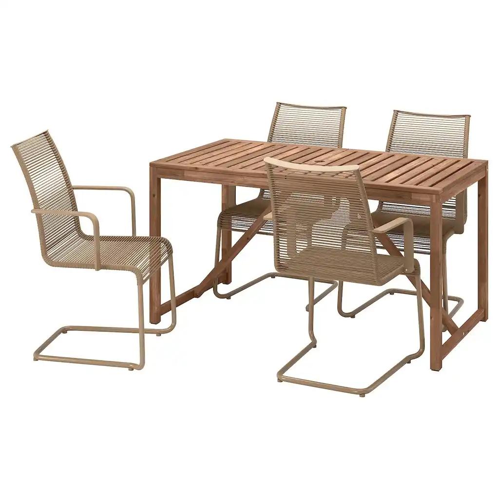 NÄmmarÖ / vÄsman Table+4 chaises accoud, extérieur, teinté brun clair/brun, 140 cm
