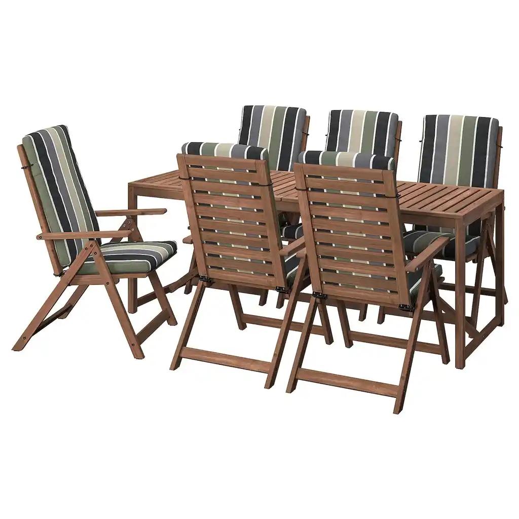 NÄmmarÖ Table+6 chaises dossier réglable,ex, teinté brun clair/frösön/duvholmen motif rayé, 200 cm