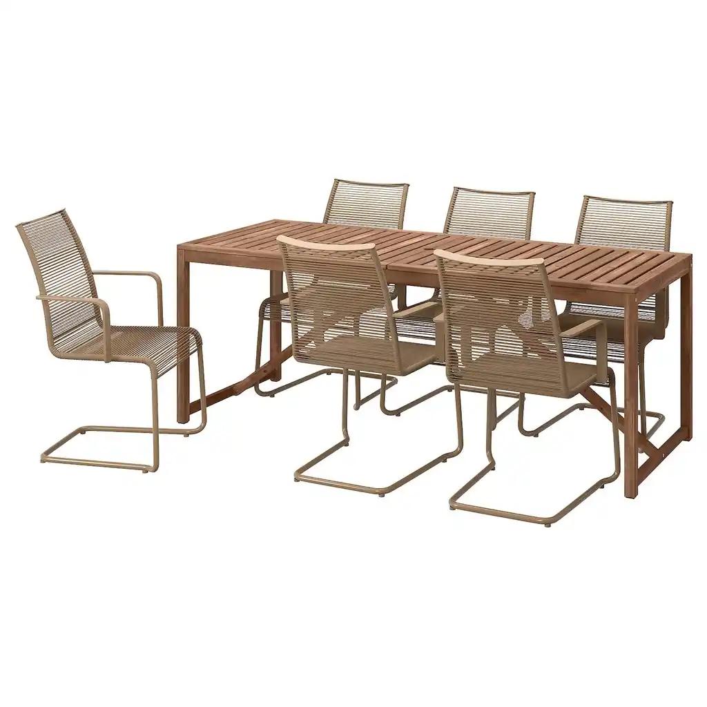 NÄmmarÖ / vÄsman Table+6 chaises accoudoir, ext, teinté brun clair/brun, 200 cm