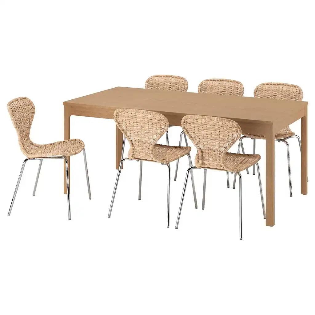 Ekedalen / Älvsta Table et 6 chaises, chêne/rotin chromé, 180/240 cm