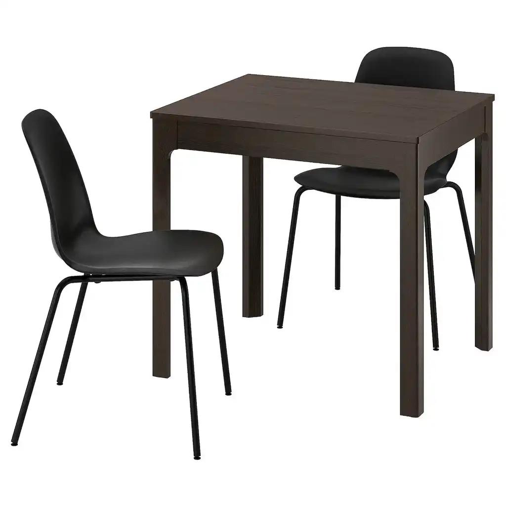 Ekedalen / lidÅs Table et 2 chaises, brun foncé/noir noir, 80/120 cm