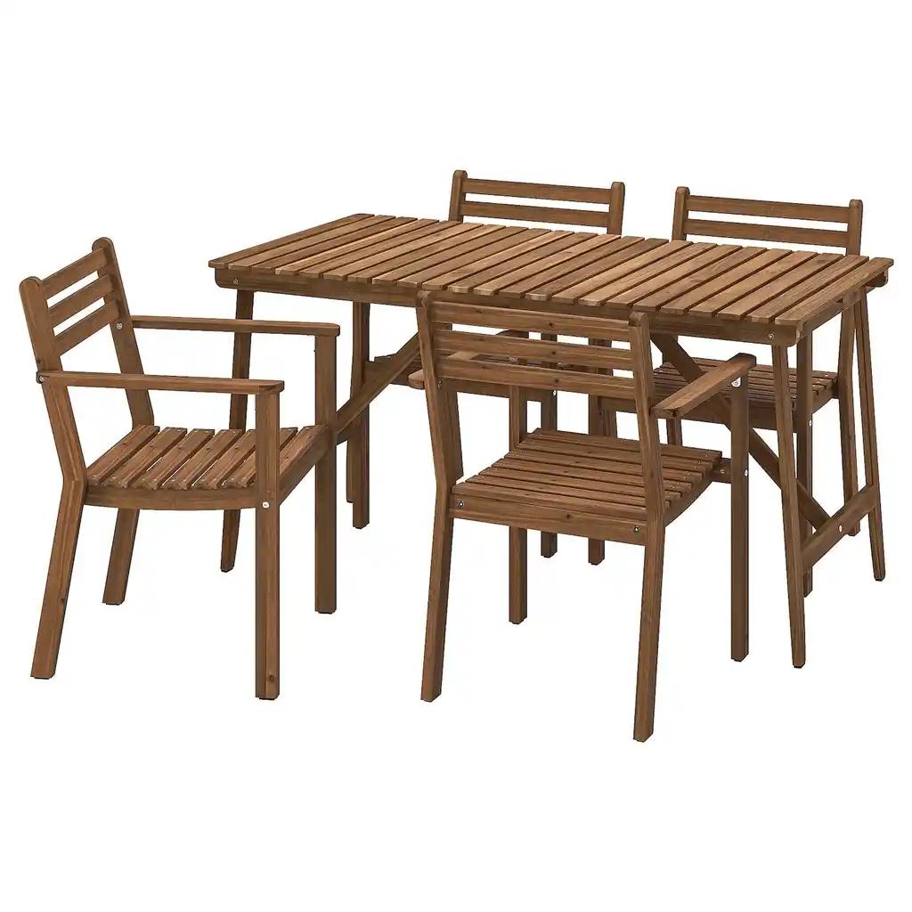 Askholmen Table+4 chaises accoud, extérieur, brun foncé, 143x75 cm