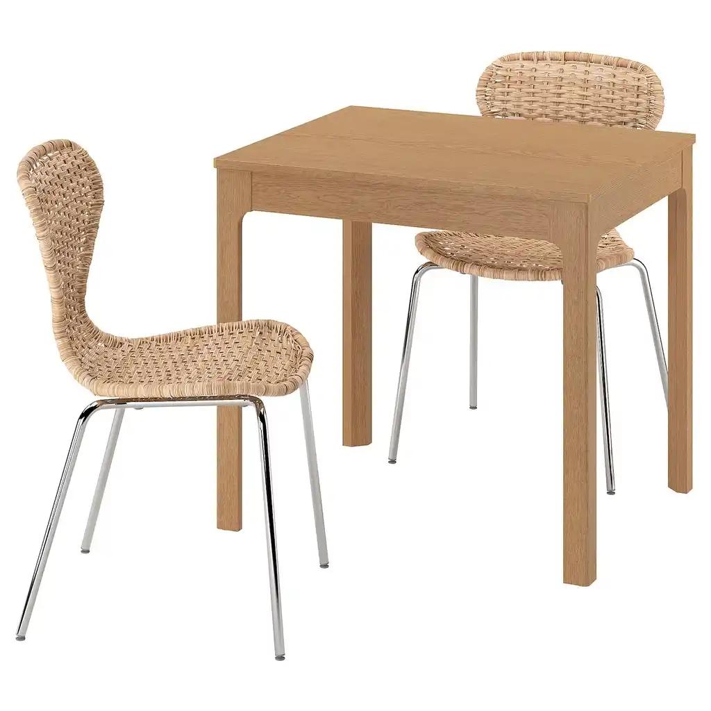 Ekedalen / Älvsta Table et 2 chaises, chêne/rotin chromé, 80/120 cm