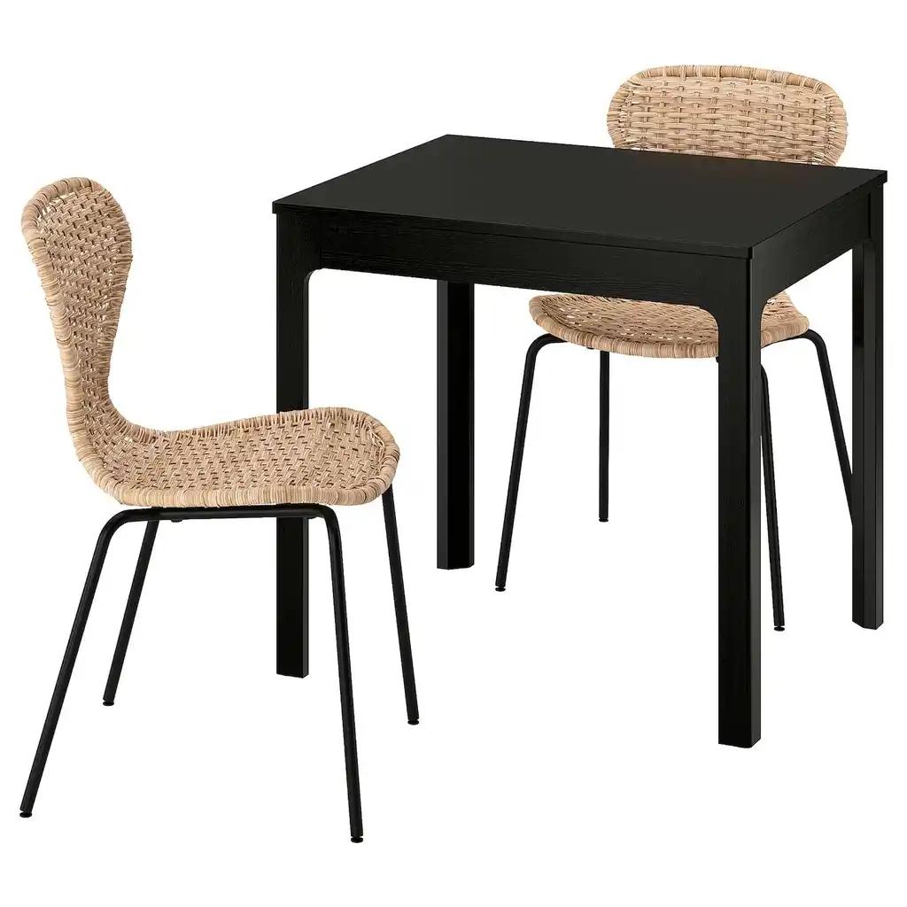 Ekedalen / Älvsta Table et 2 chaises, brun foncé/rotin noir, 80/120 cm