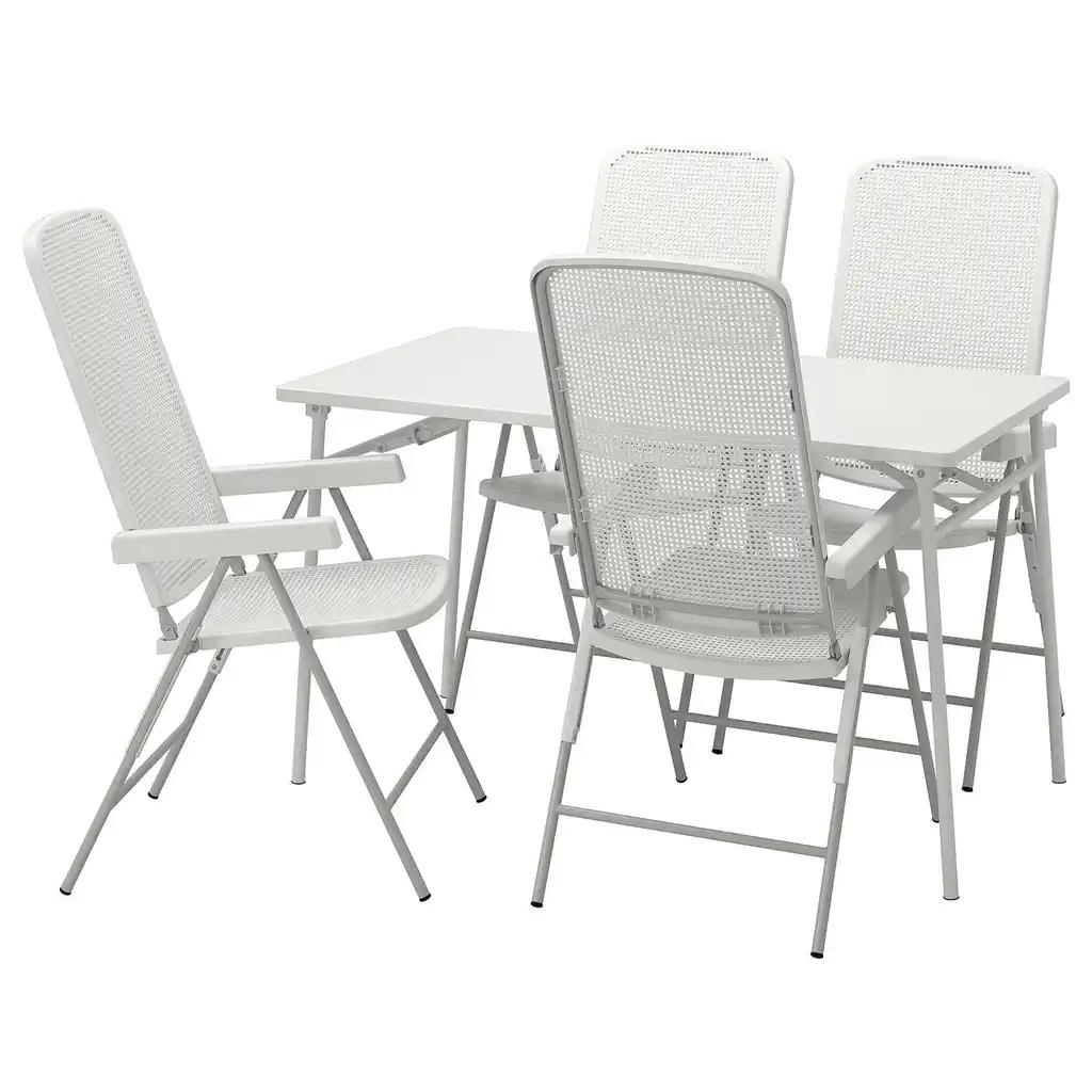TorparÖ Table+4 chais doss régl, extérieur, blanc/blanc/gris, 130 cm