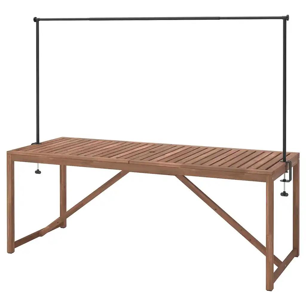 NÄmmarÖ / helgeÖ Table avec barre décorative, extérieur teinté brun clair/noir, 200 cm