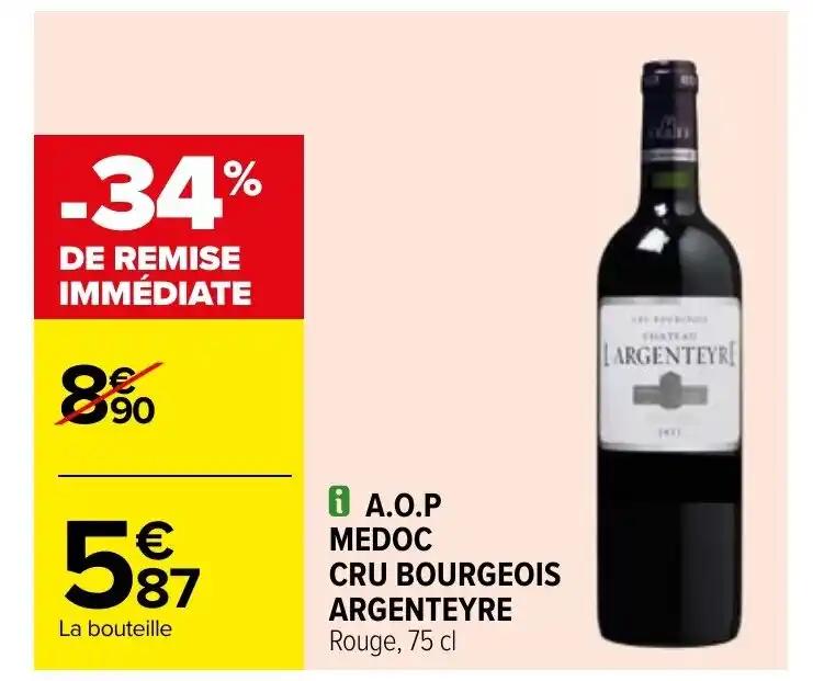 i A.O.P MEDOC CRU BOURGEOIS ARGENTEYRE Rouge, 75 cl