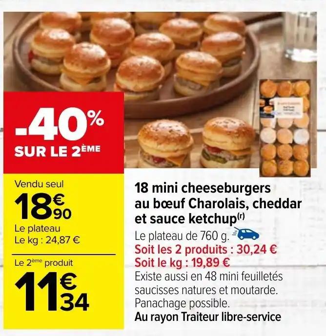 18 mini cheeseburgers au bœuf Charolais, cheddar et sauce ketchup (r)
