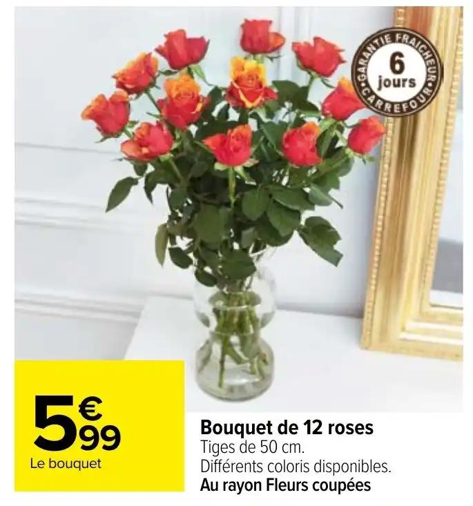 Bouquet de 12 roses Tiges de 50 cm.