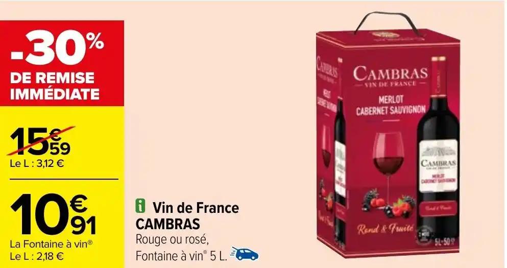 i Vin de France CAMBRAS Rouge ou rosé, Fontaine à vinⓇ 5 L.