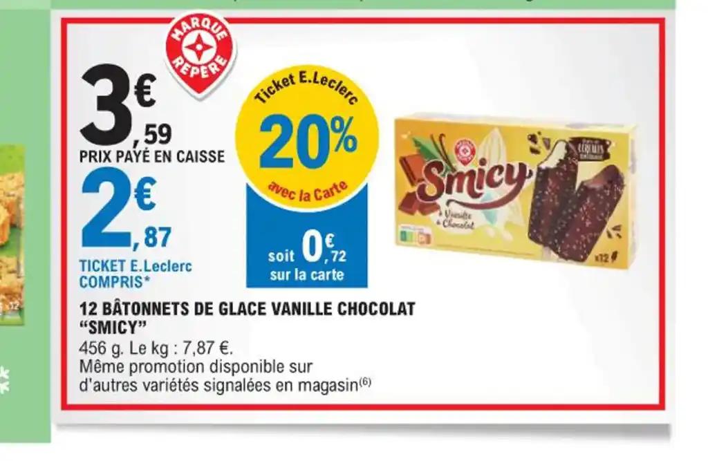 12 BÂTONNETS DE GLACE VANILLE CHOCOLAT "SMICY"