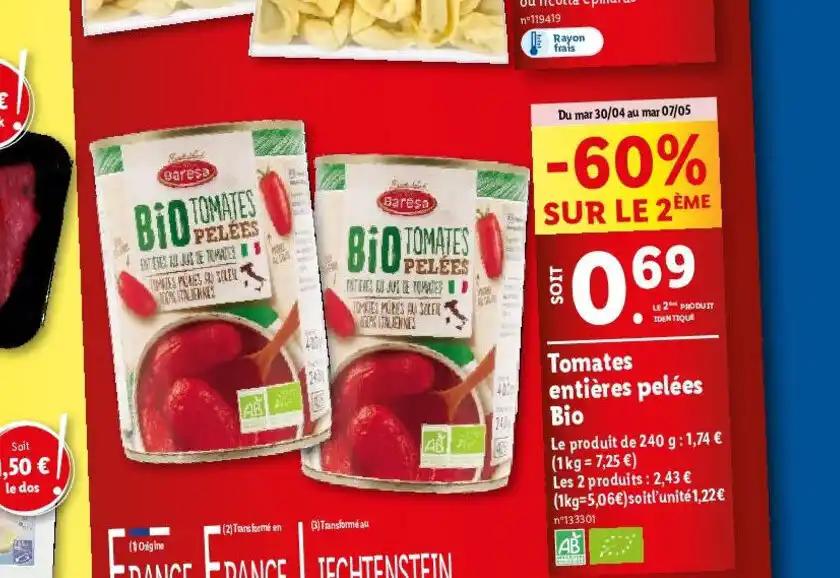 Tomates entières pelées