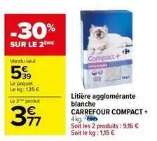 Carrefour - litière agglomérante blanche compact +