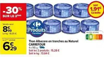 Carrefour - thon albacore en tranches au naturel