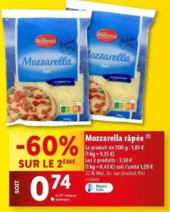 Milbona - mozzarella râpée
