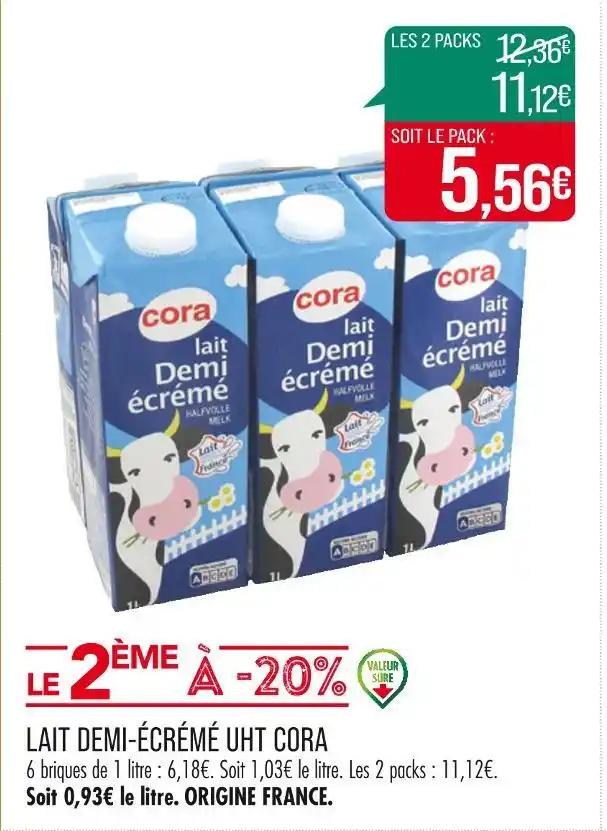 CORA LAIT DEMI-ÉCRÉMÉ UHT