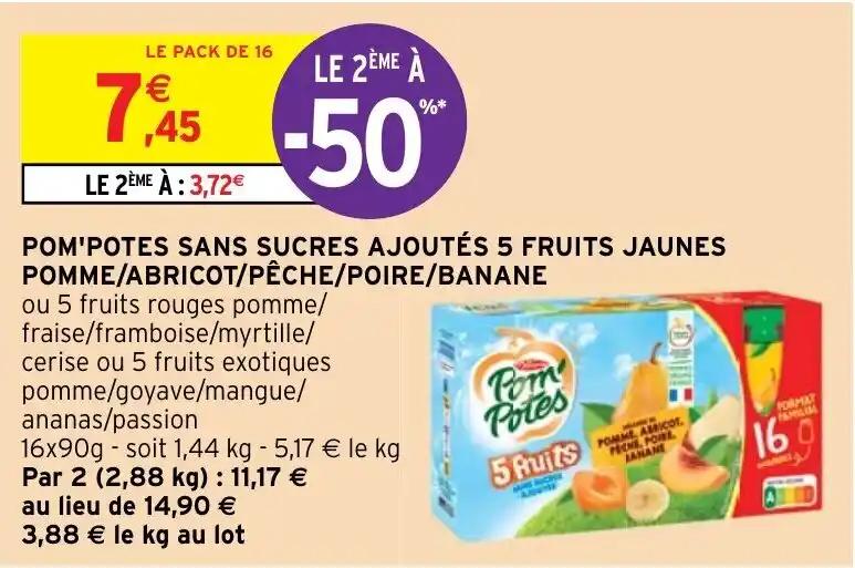 POM'POTES SANS SUCRES AJOUTÉS 5 FRUITS JAUNES POMME/ABRICOT/PÊCHE/POIRE/BANANE