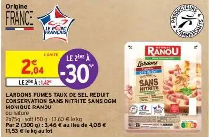 Monique ranou - lardons fumes taux de sel reduit conservation sans nitrite sans ogm
