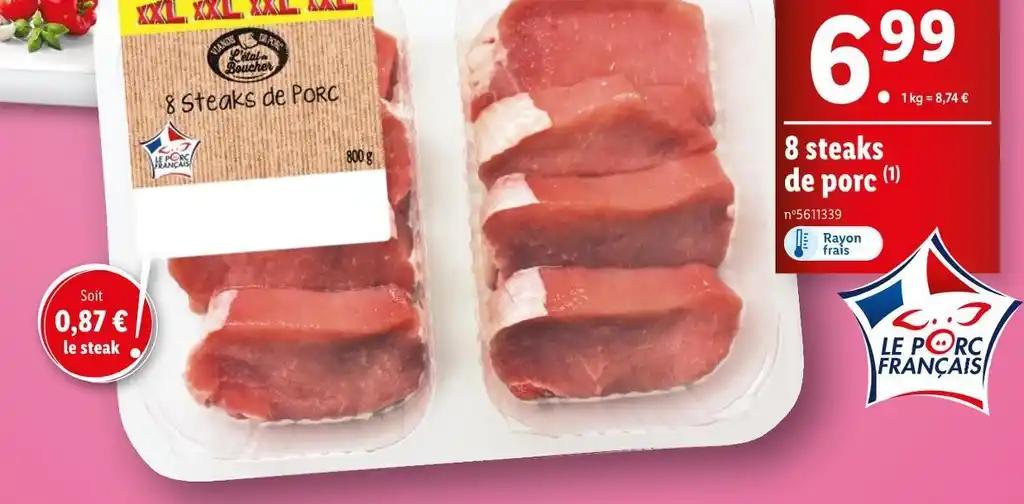 8 steaks de porc