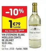 Vin d'espagne blanc moelleux comte de jolimet 10.5% vol