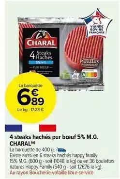 Charal - 4 steaks hachés pur boeuf 5% m.g