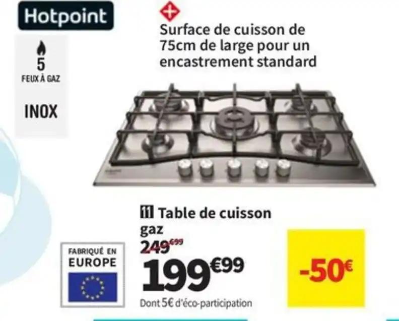 Table de cuisson gaz